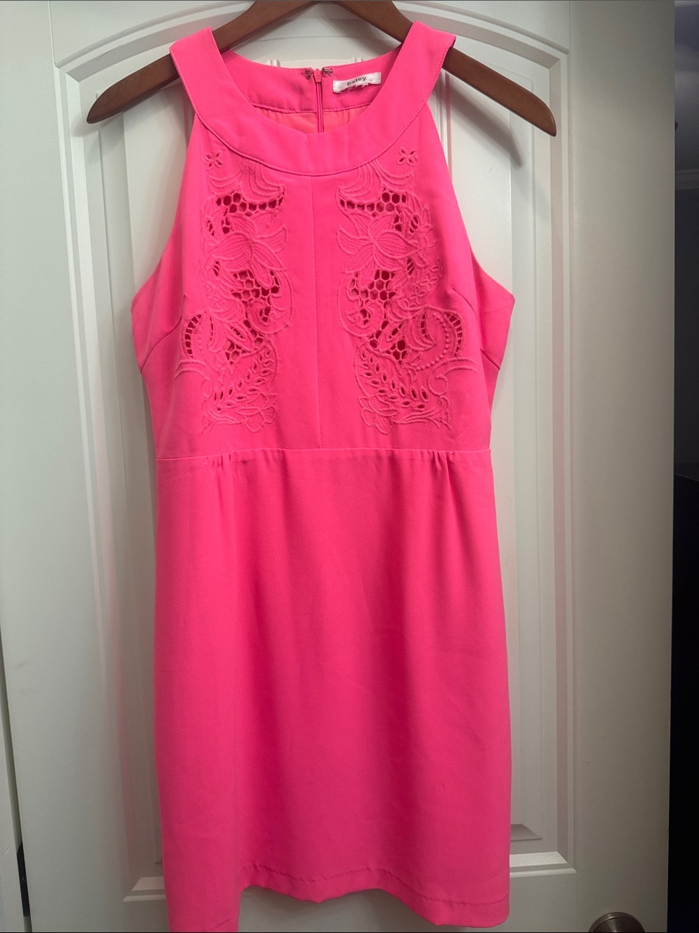 Esley Bright Hot Pink Sleeveless Lace-Detail Mini Dress